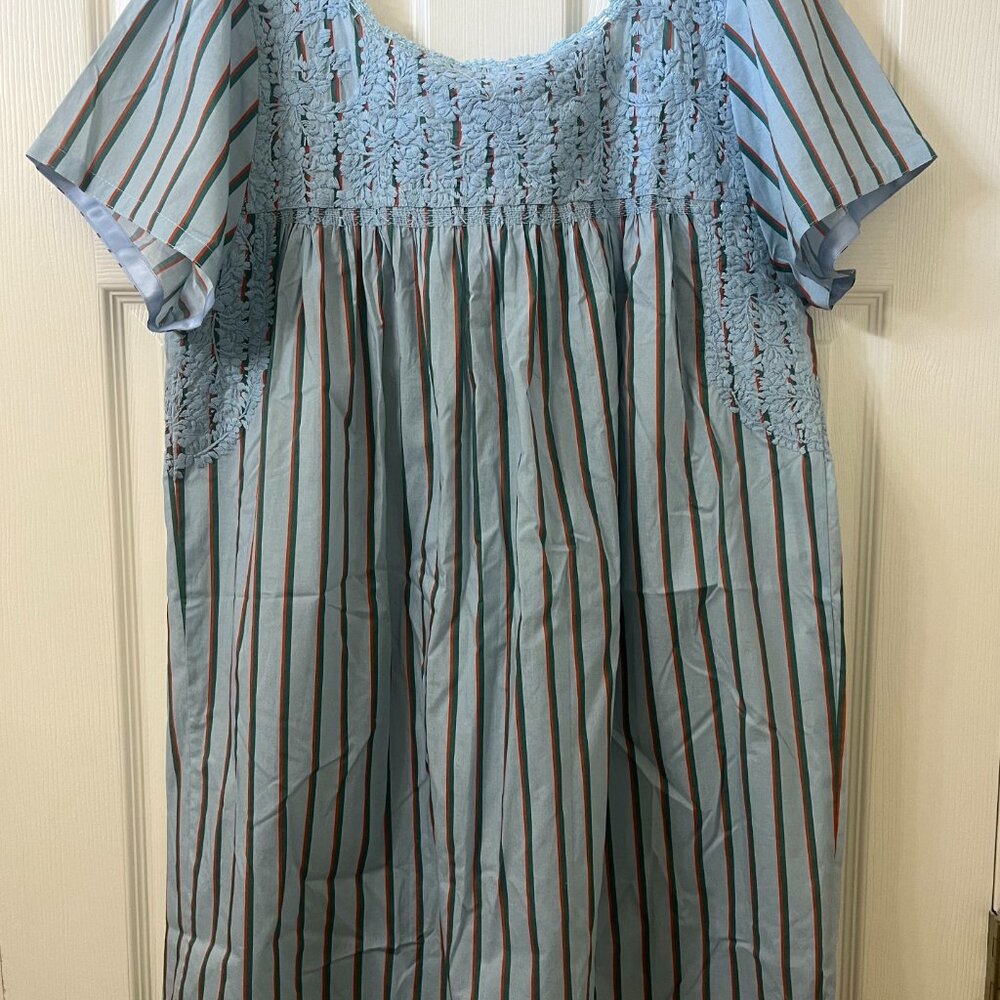 Mi Golondrina Oaxaca Embroidery Dress Light Blue with Stripes NWT - Picture 4 of 16